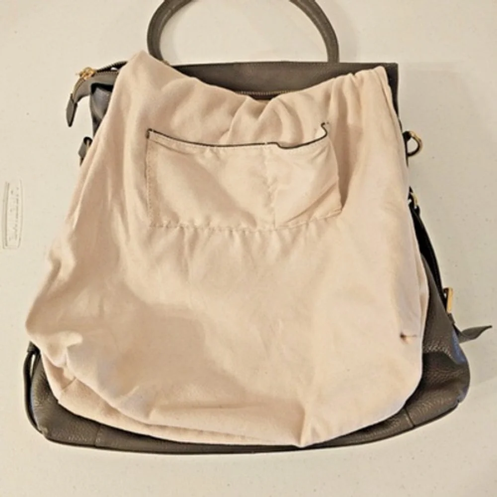 Charcoal Grey Pebbled Leather Tote Bag Gold Hardware Crossbody Large Handbag